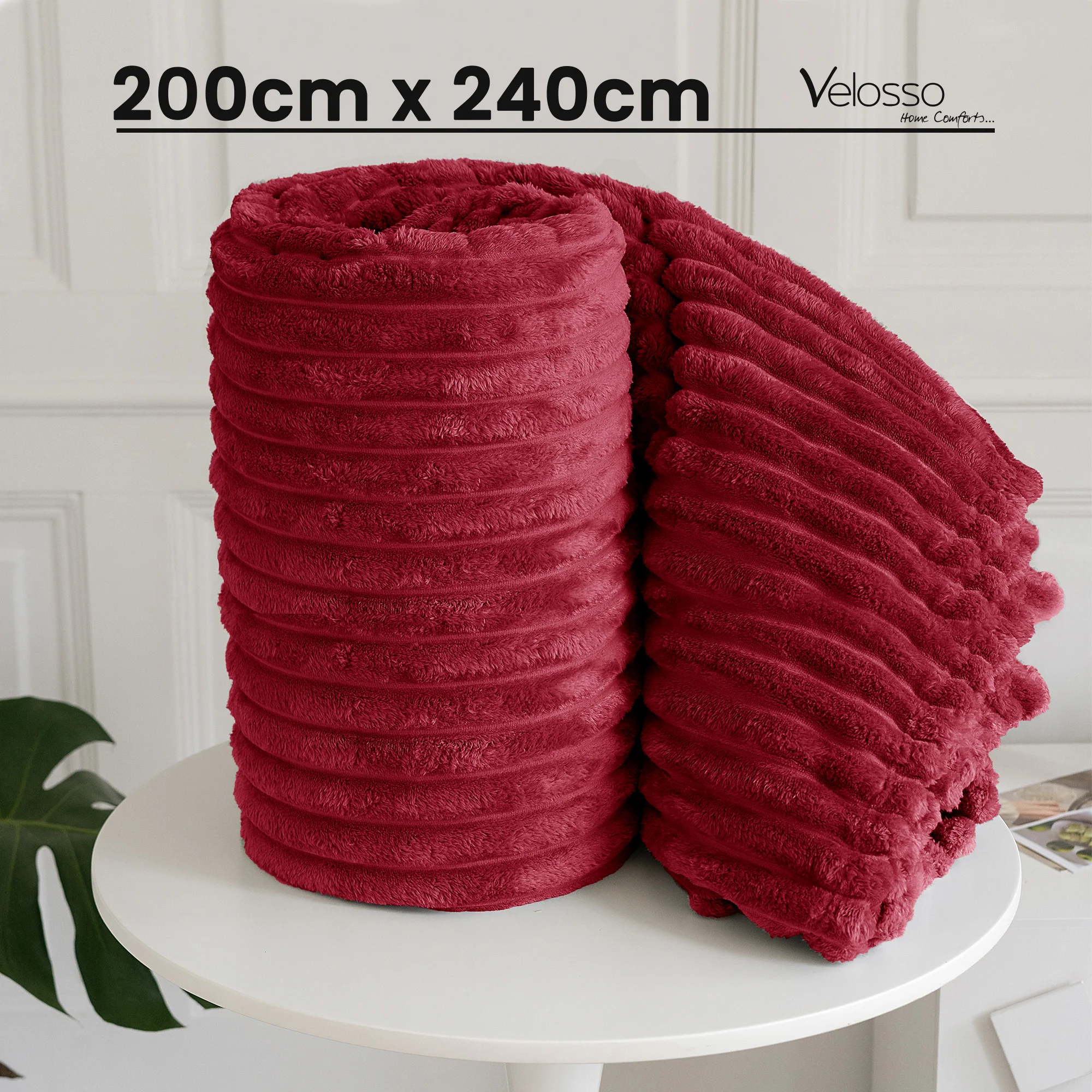 Velosso Red Super Chunky Cord Faux Mink Blanket - Image 5