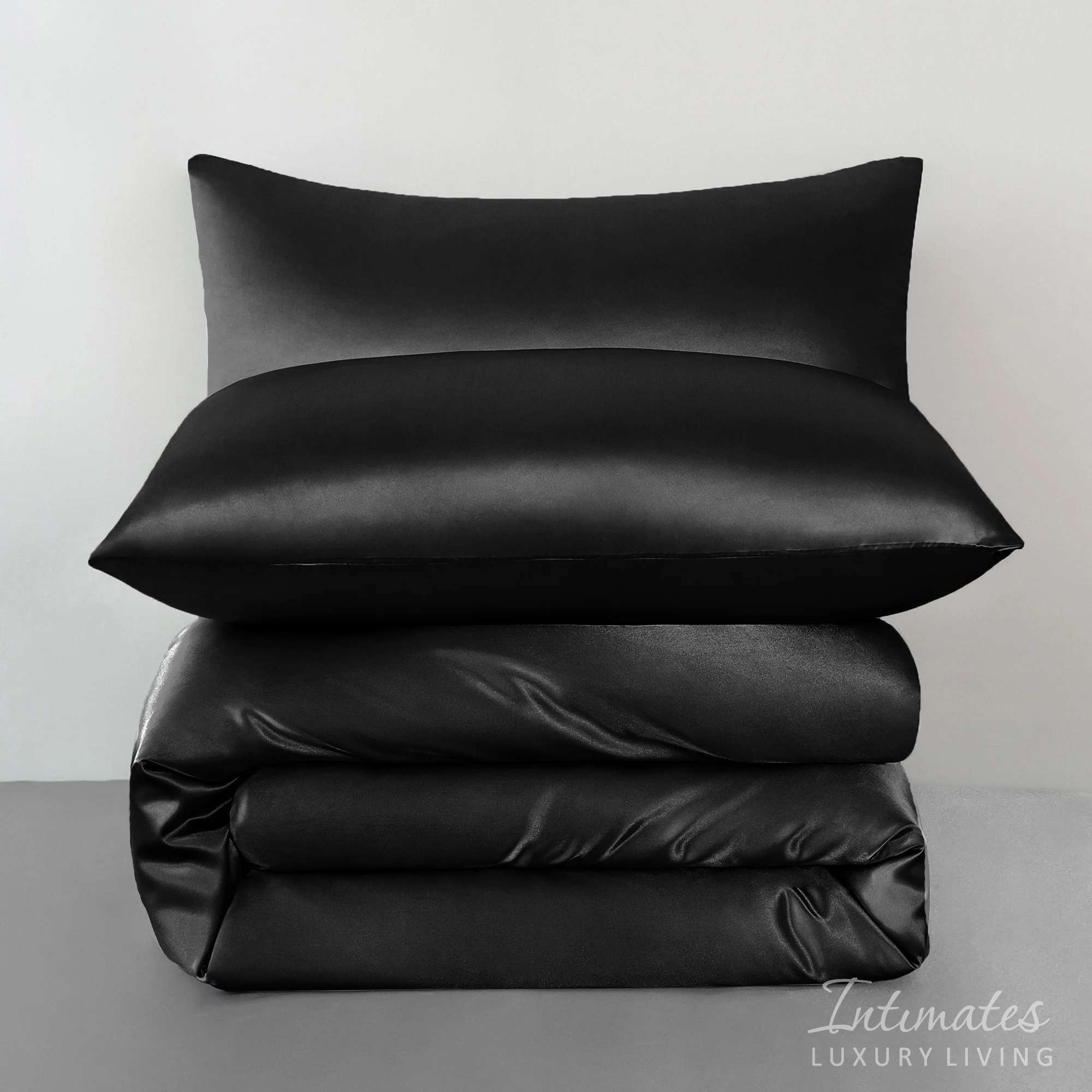 Velosso Satin Reversible Black Duvet Cover, Pillowcase & Fitted Sheet Set - Image 4