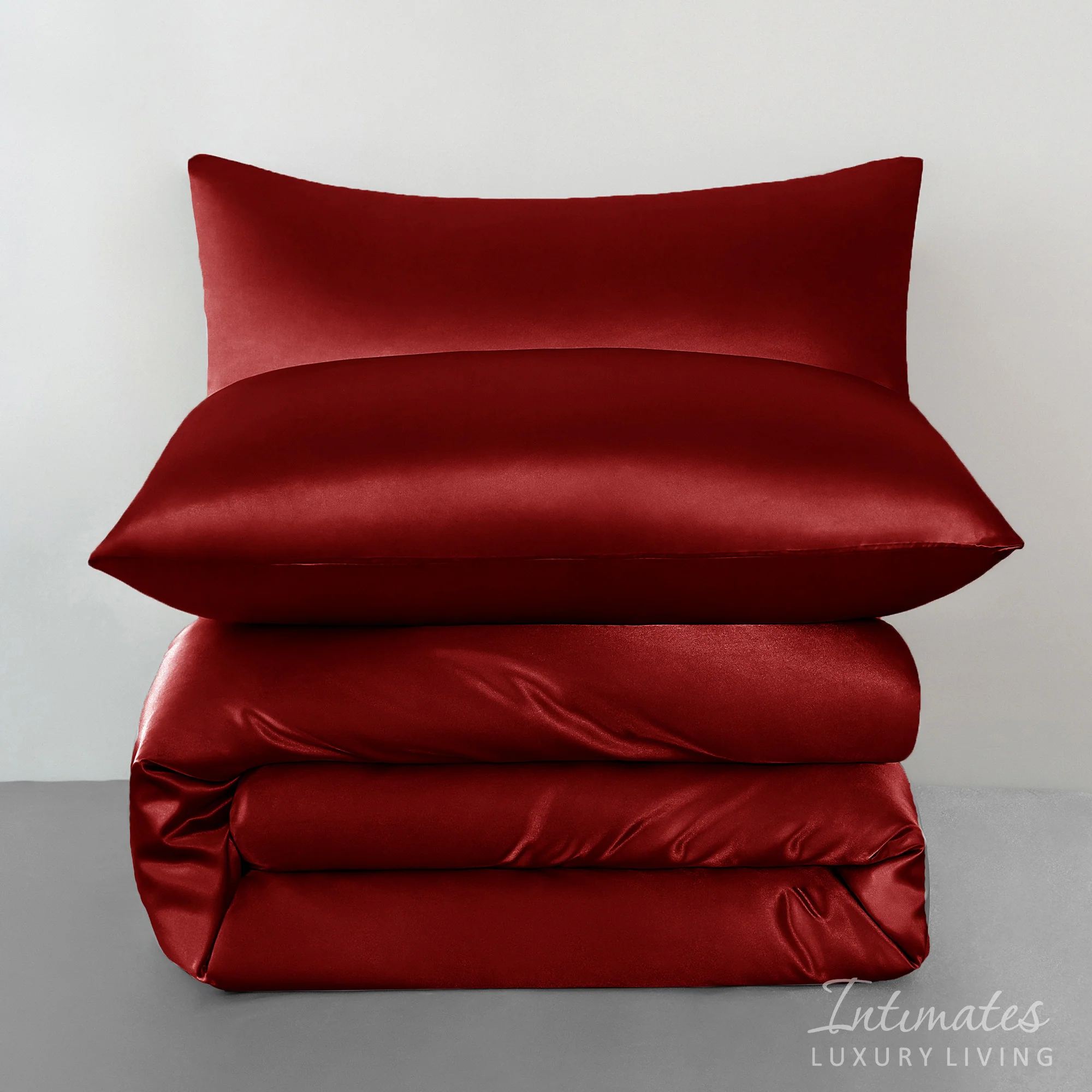 Velosso Satin Red Reversible Duvet Cover Pillowcase & Fitted Sheet 6 Piece Bedding Set - Image 4