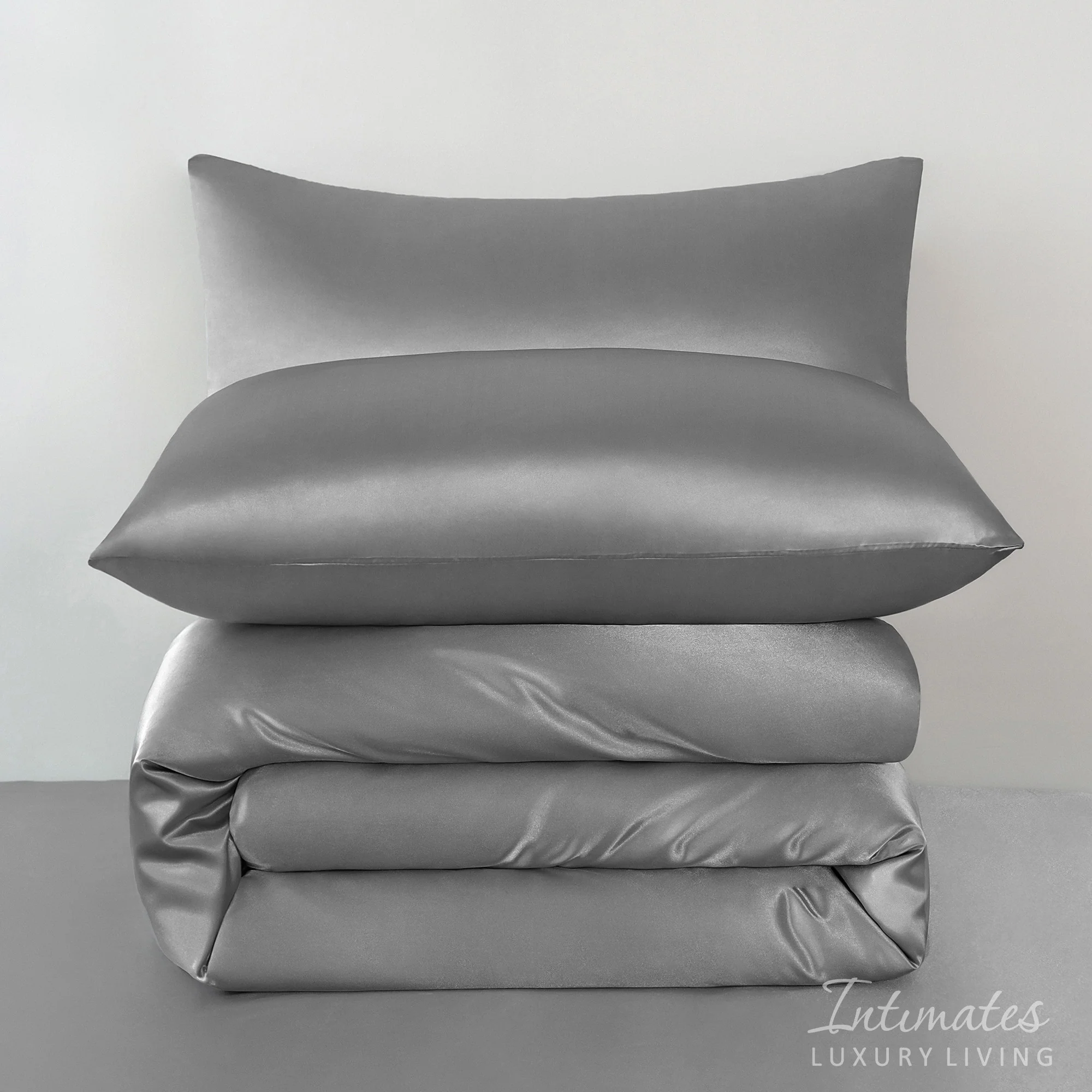 Velosso Satin Reversible Silver Duvet Cover, Pillowcase & Fitted Sheet Set - Image 4
