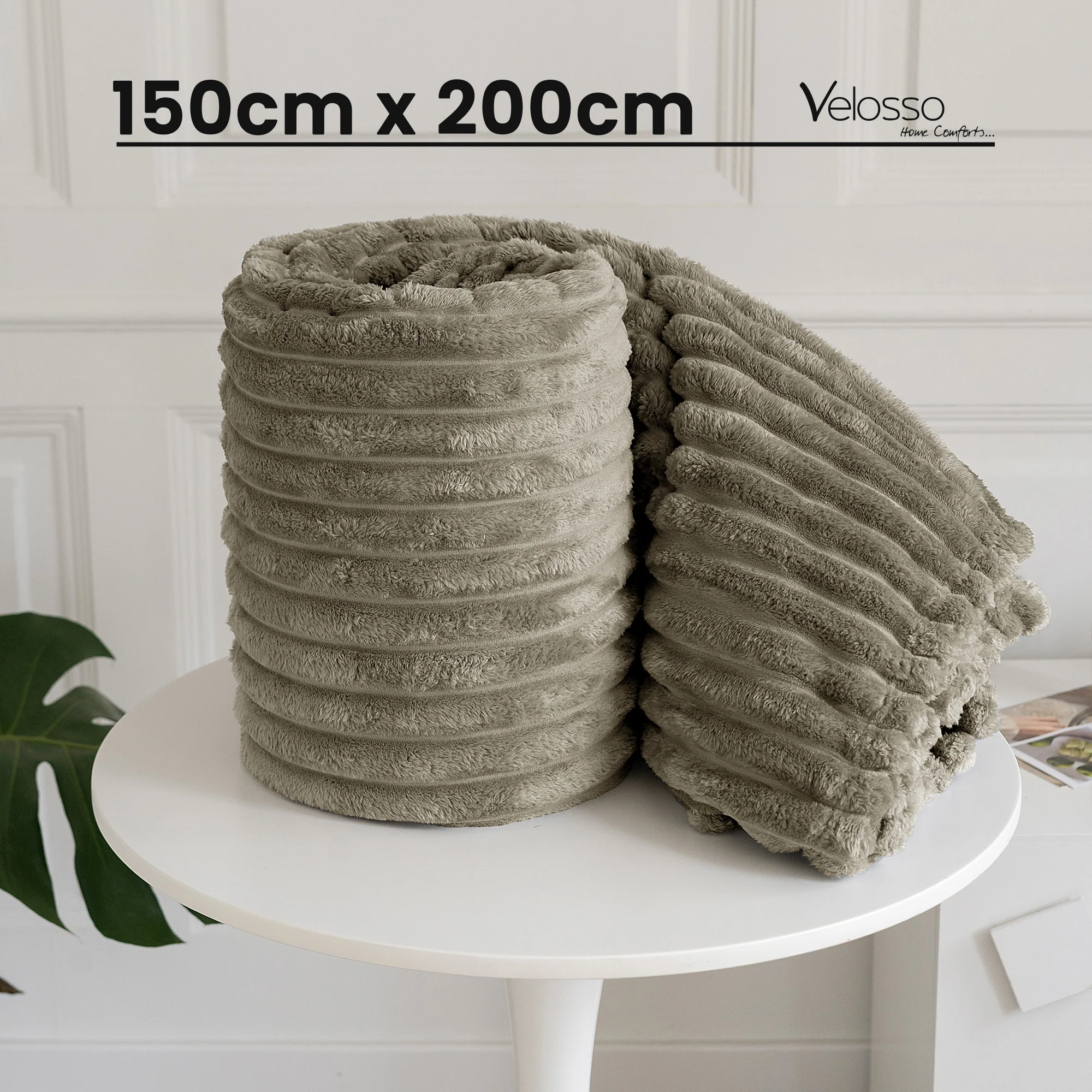 Velosso Beige Super Chunky Cord Faux Mink Blanket - Image 4