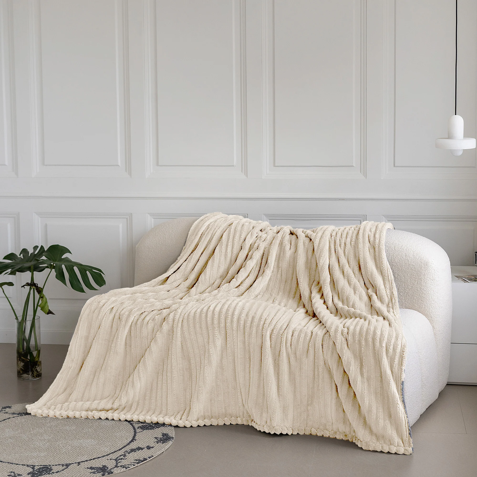 Velosso Ivory Super Chunky Cord Faux Mink Blanket - Image 3