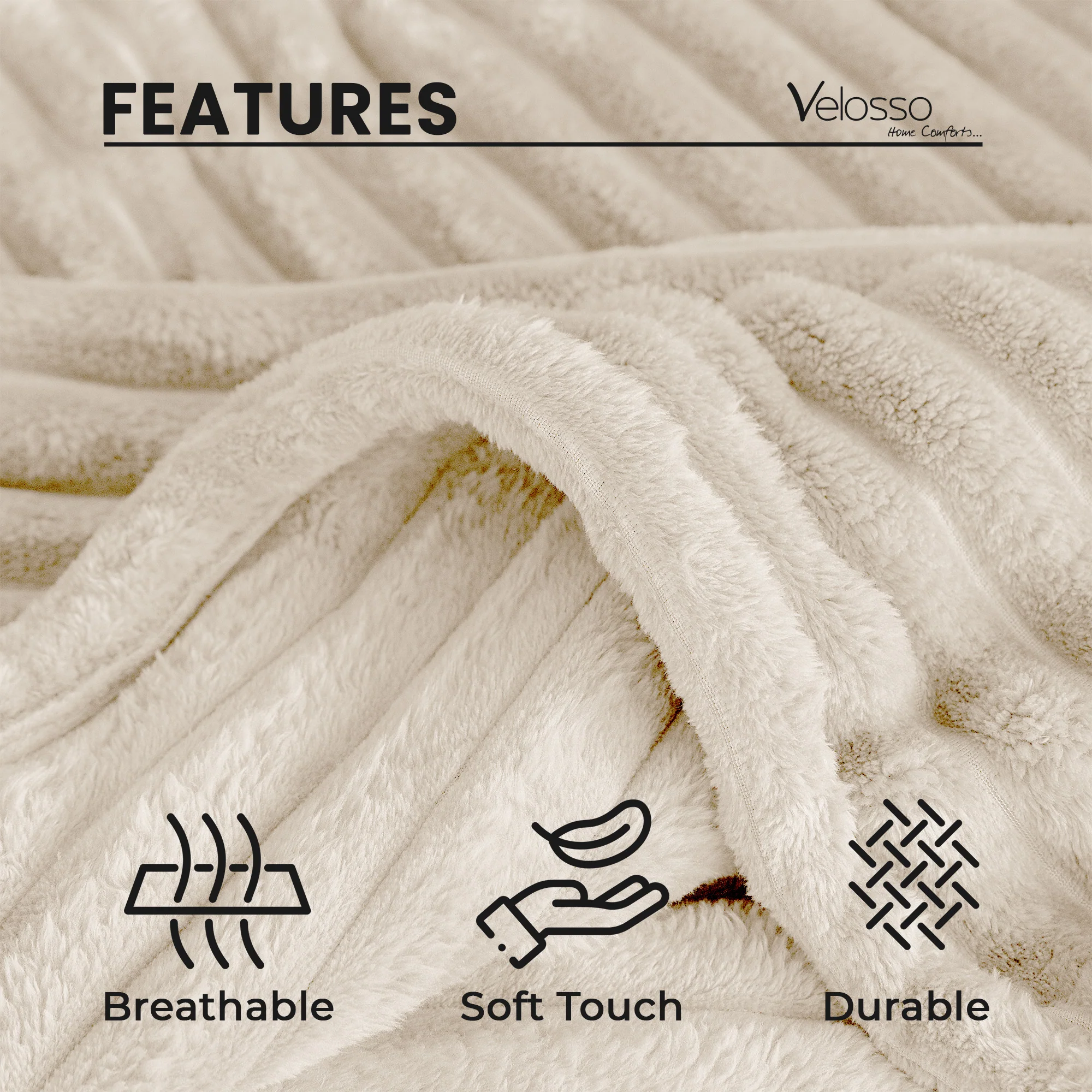 Velosso Ivory Super Chunky Cord Faux Mink Blanket - Image 4