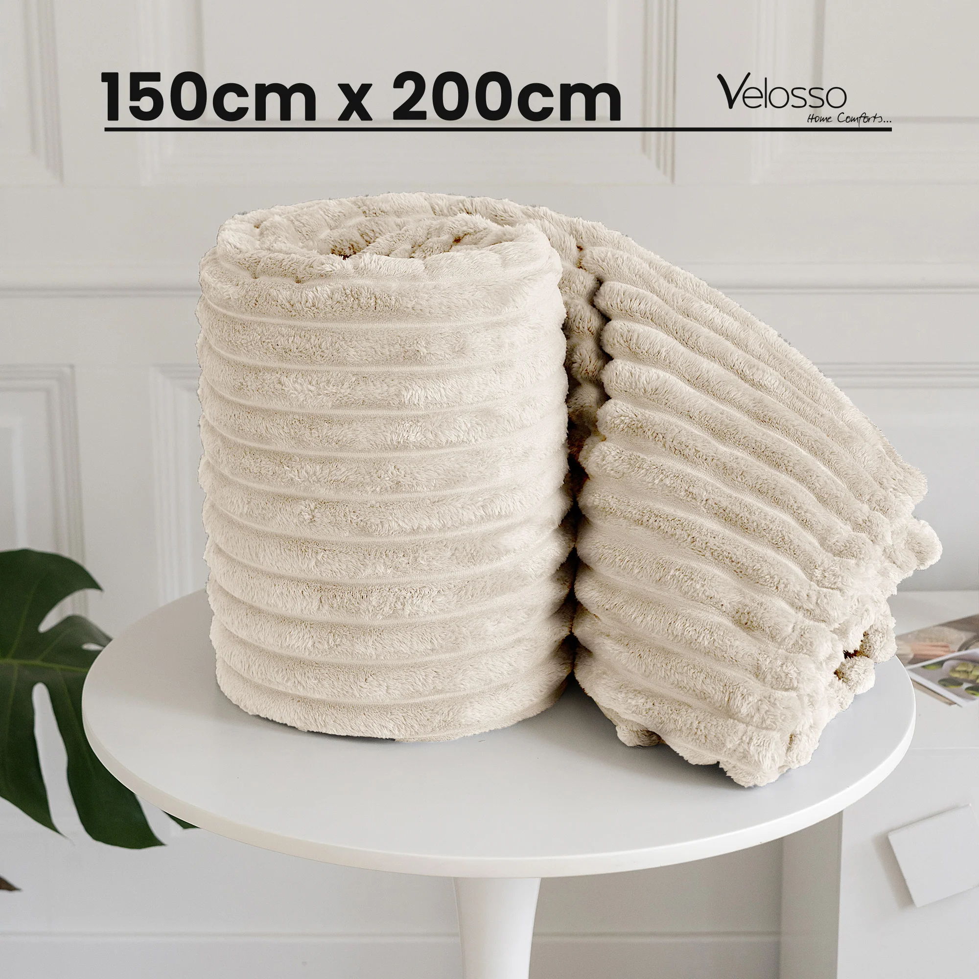 Velosso Ivory Super Chunky Cord Faux Mink Blanket - Image 5