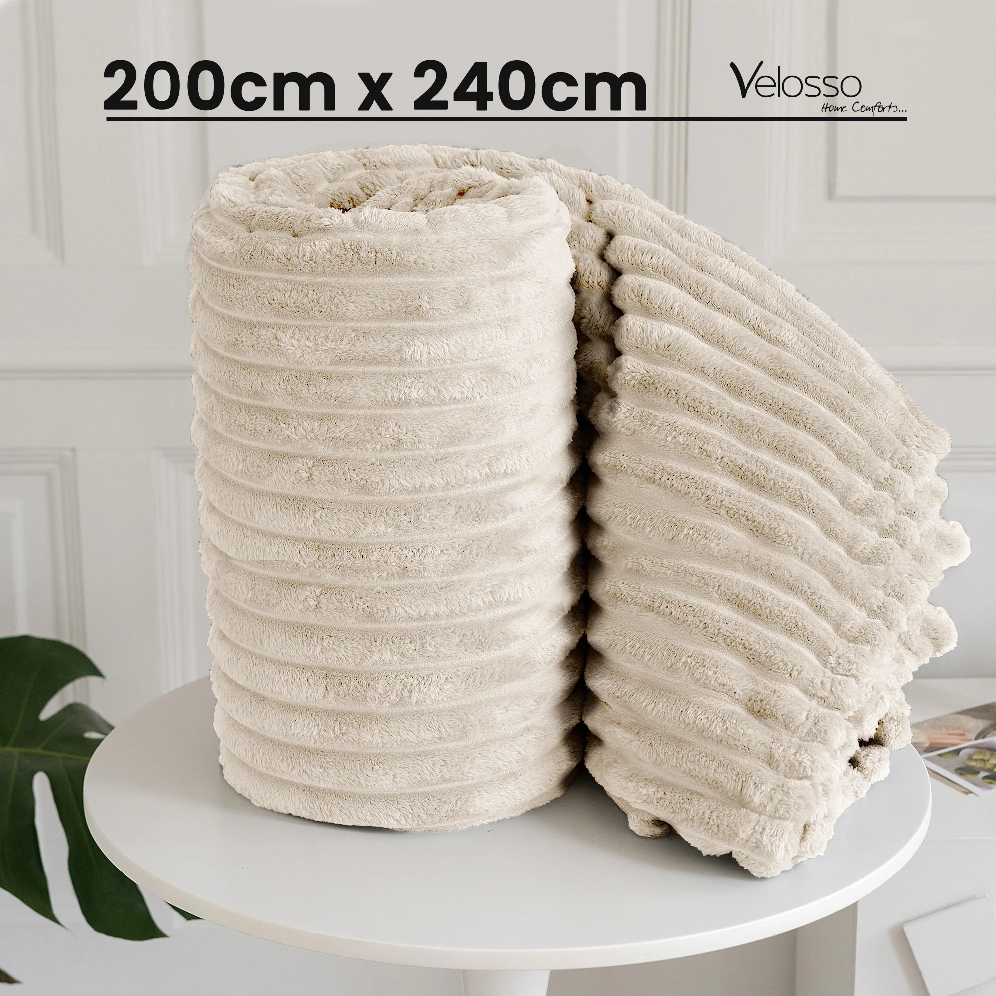 Velosso Ivory Super Chunky Cord Faux Mink Blanket - Image 6