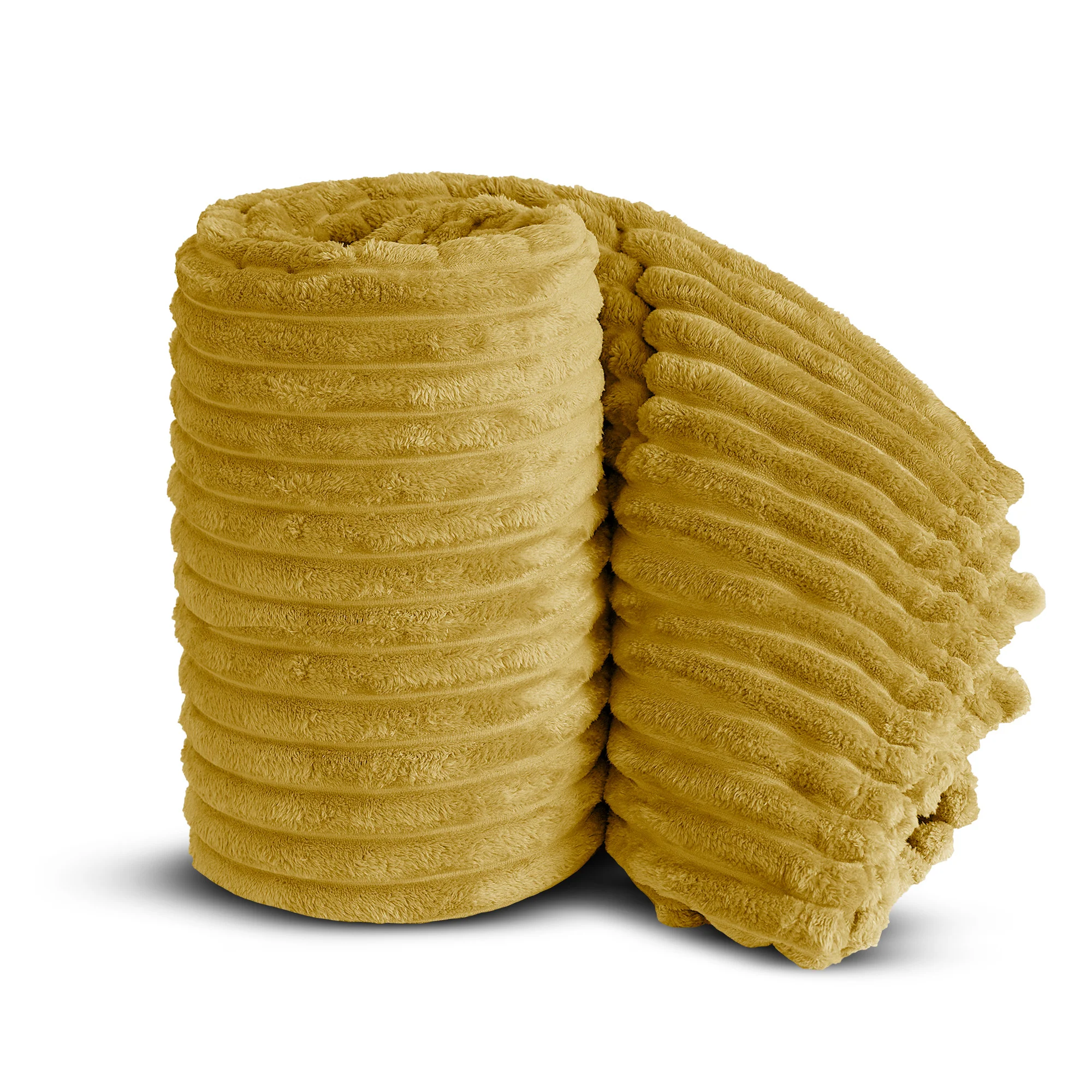Velosso Ochre Yellow Super Chunky Cord Faux Mink Blanket
