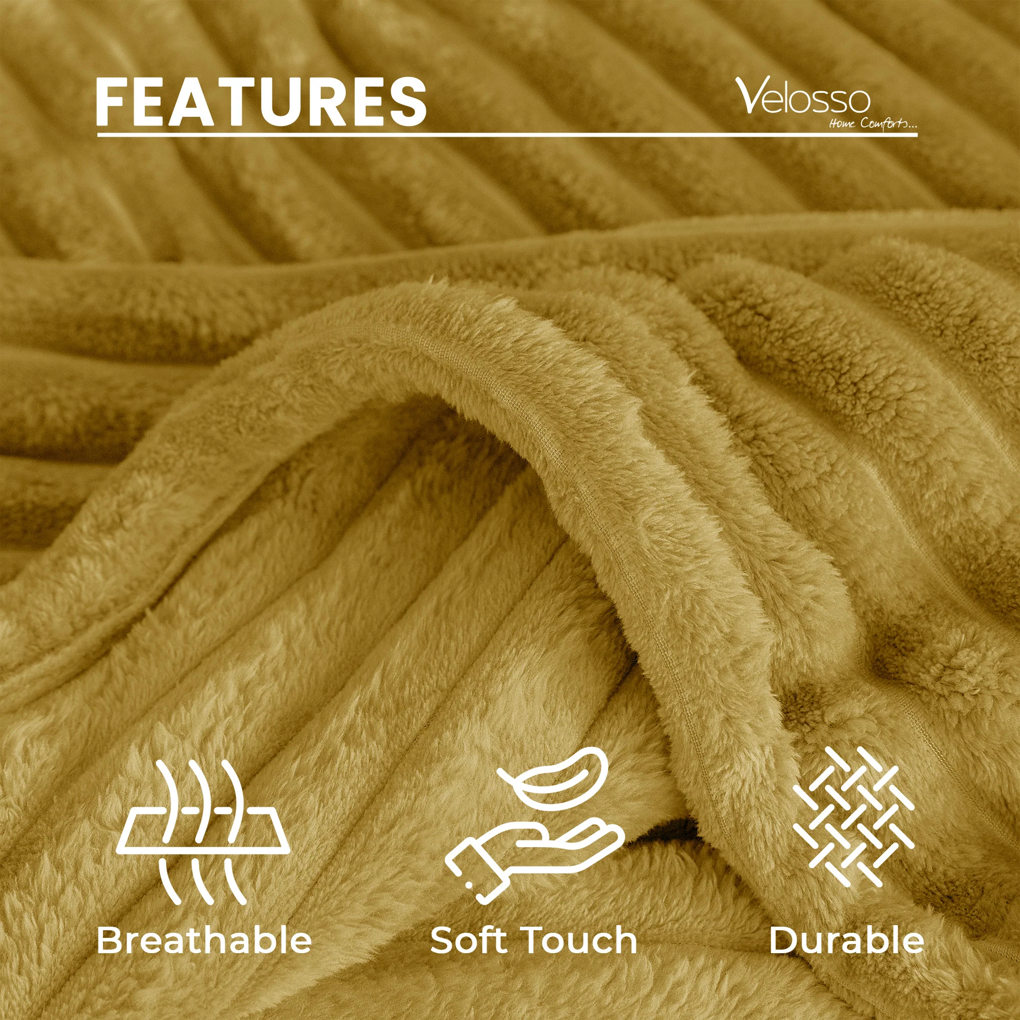 Velosso Ochre Yellow Super Chunky Cord Faux Mink Blanket - Image 4