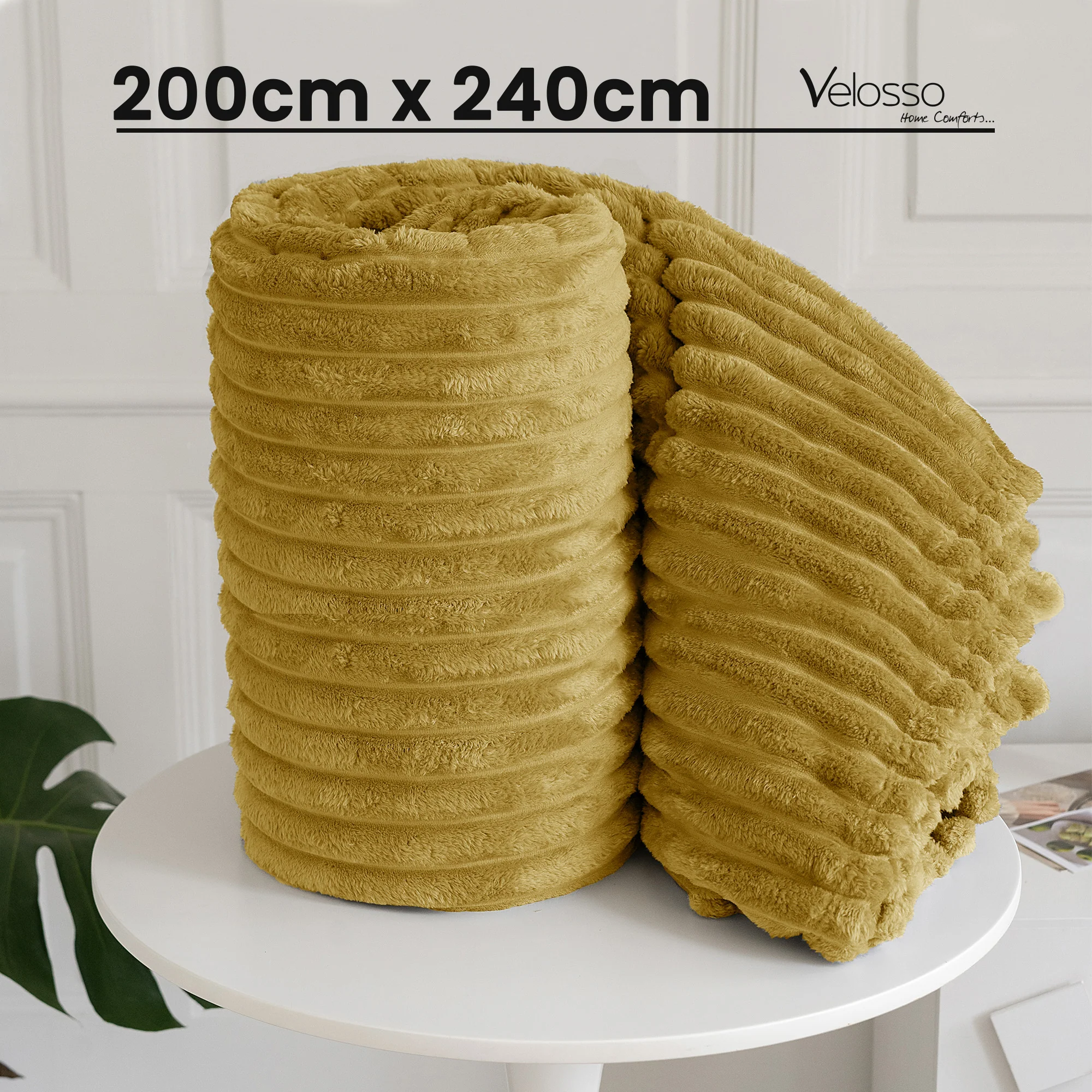 Velosso Ochre Yellow Super Chunky Cord Faux Mink Blanket - Image 6