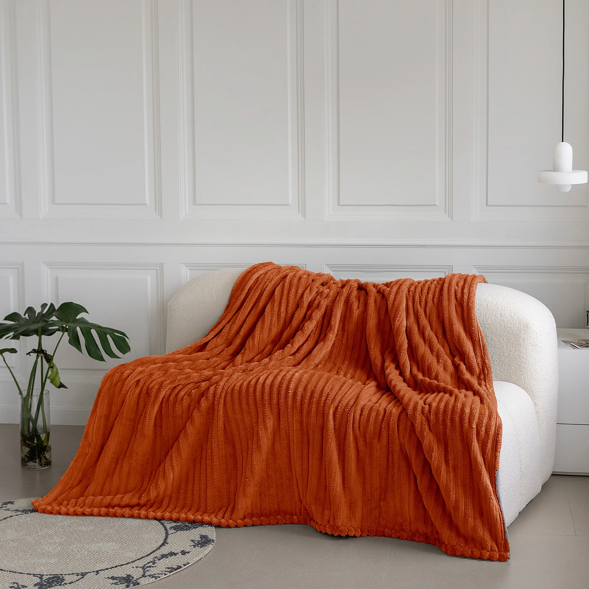 Velosso Orange Super Chunky Cord Faux Mink Blanket - Image 3