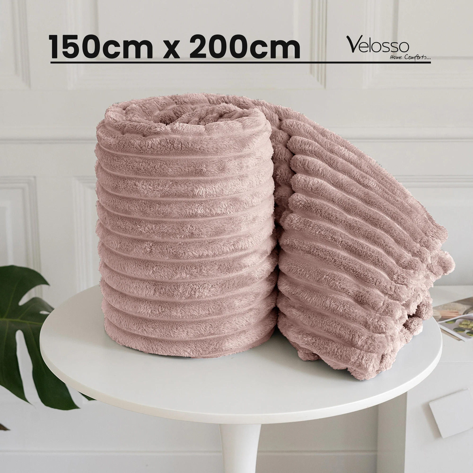Velosso Blush Pink Super Chunky Cord Faux Mink Blanket - Image 5