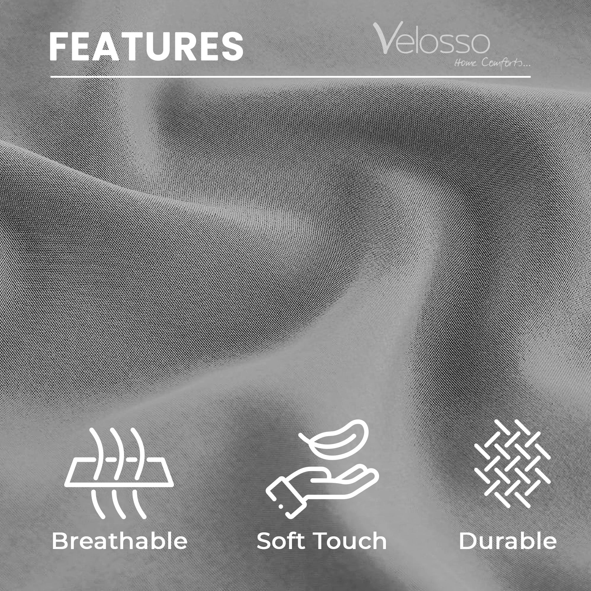 Velosso Super Soft 2 Pack Plain Grey Microfibre Pillowcases - Image 2