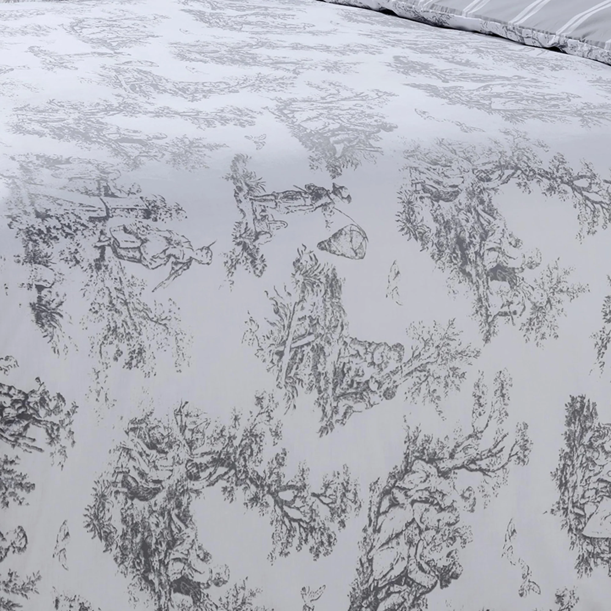 Velosso Toile Grey Reversible Duvet Cover & Pillowcase Set - Image 3