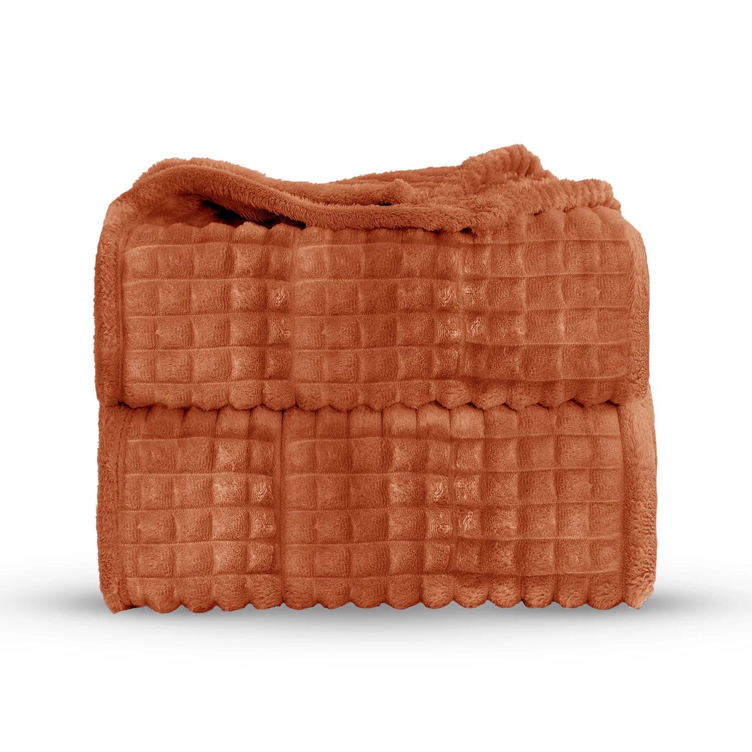 Velosso Super Chunky Waffle Plush Soft Blanket - Rust - Image 2