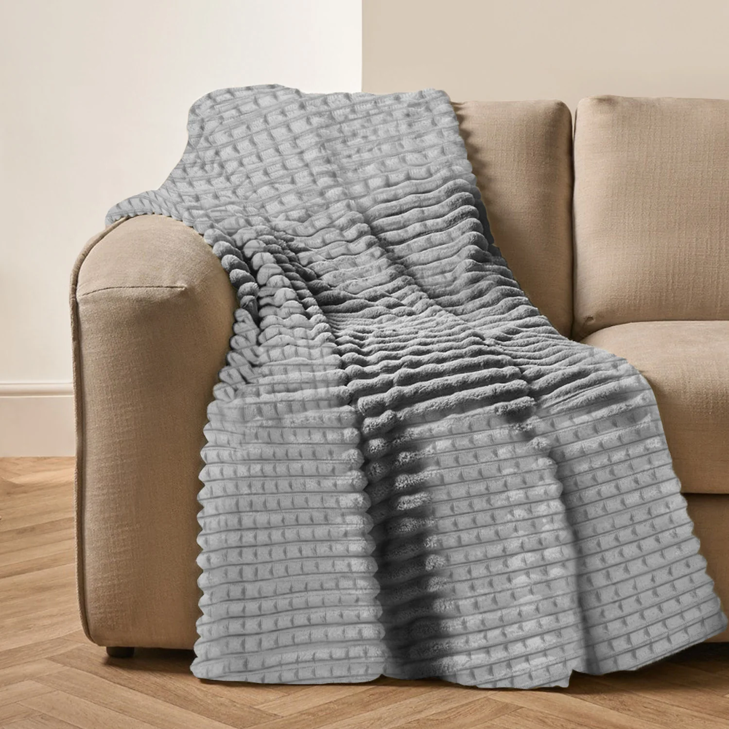 Velosso Super Chunky Waffle Plush Soft Blanket - Silver - Image 2