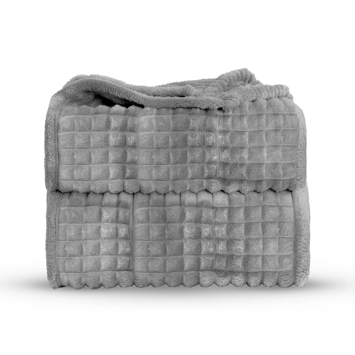 Velosso Super Chunky Waffle Plush Soft Blanket - Silver - Image 3