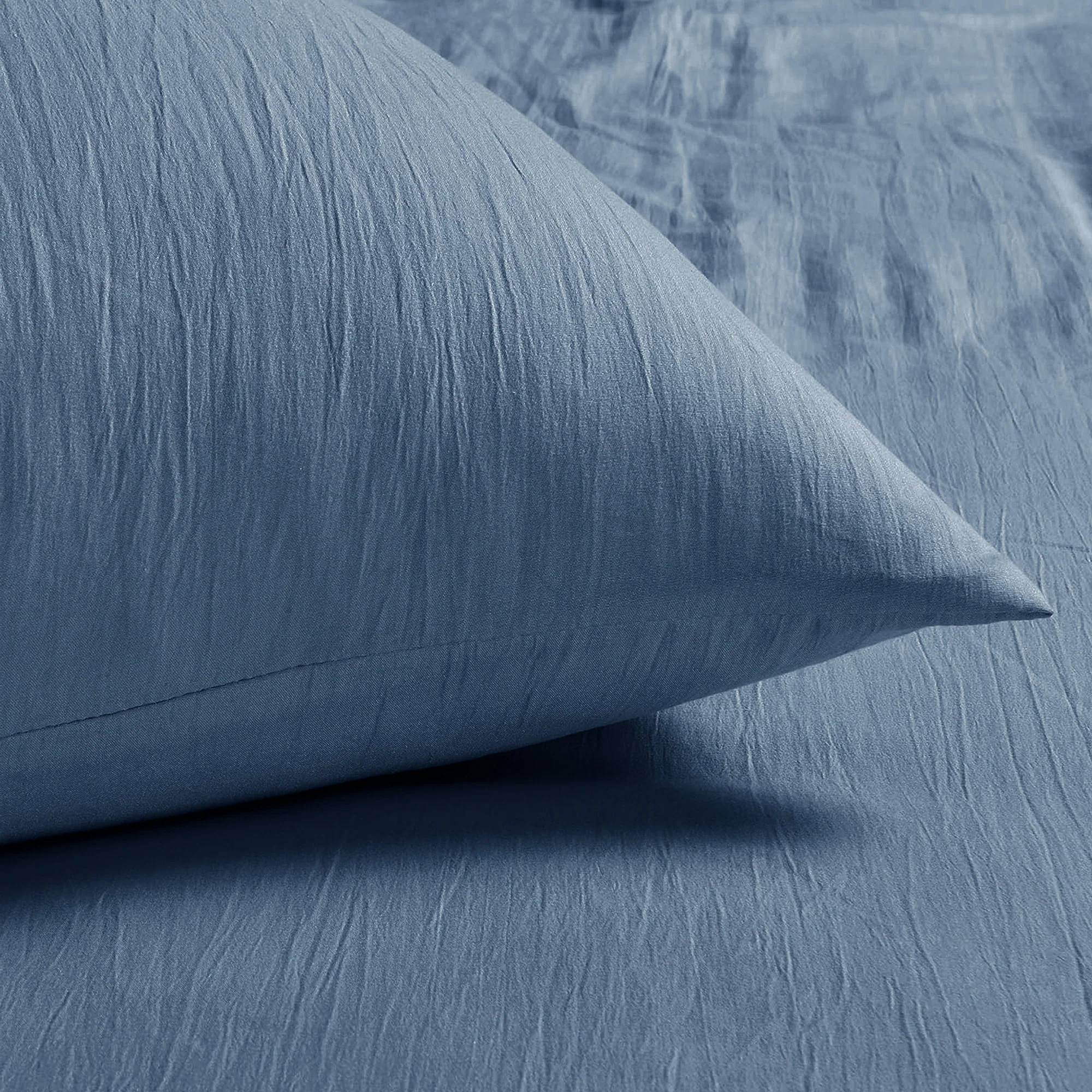 Velosso Washed Linen Look Denim Blue Duvet Cover & Pillowcase Set - Image 2