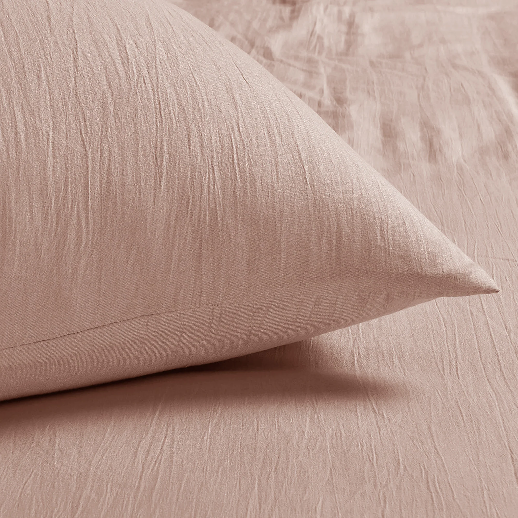 Velosso Washed Linen Look Pink Duvet Cover & Pillowcase Set - Image 2