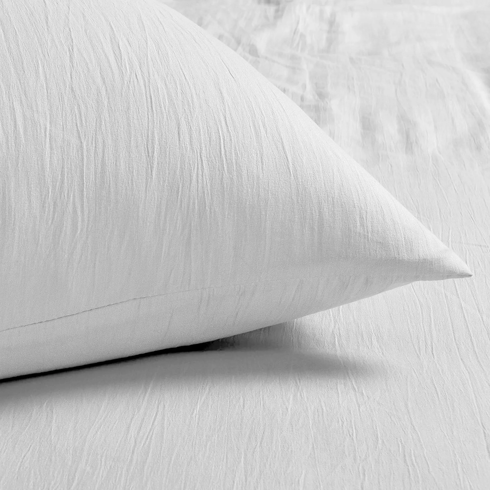 Velosso Washed Linen Look White Duvet Cover & Pillowcase Set - Image 2