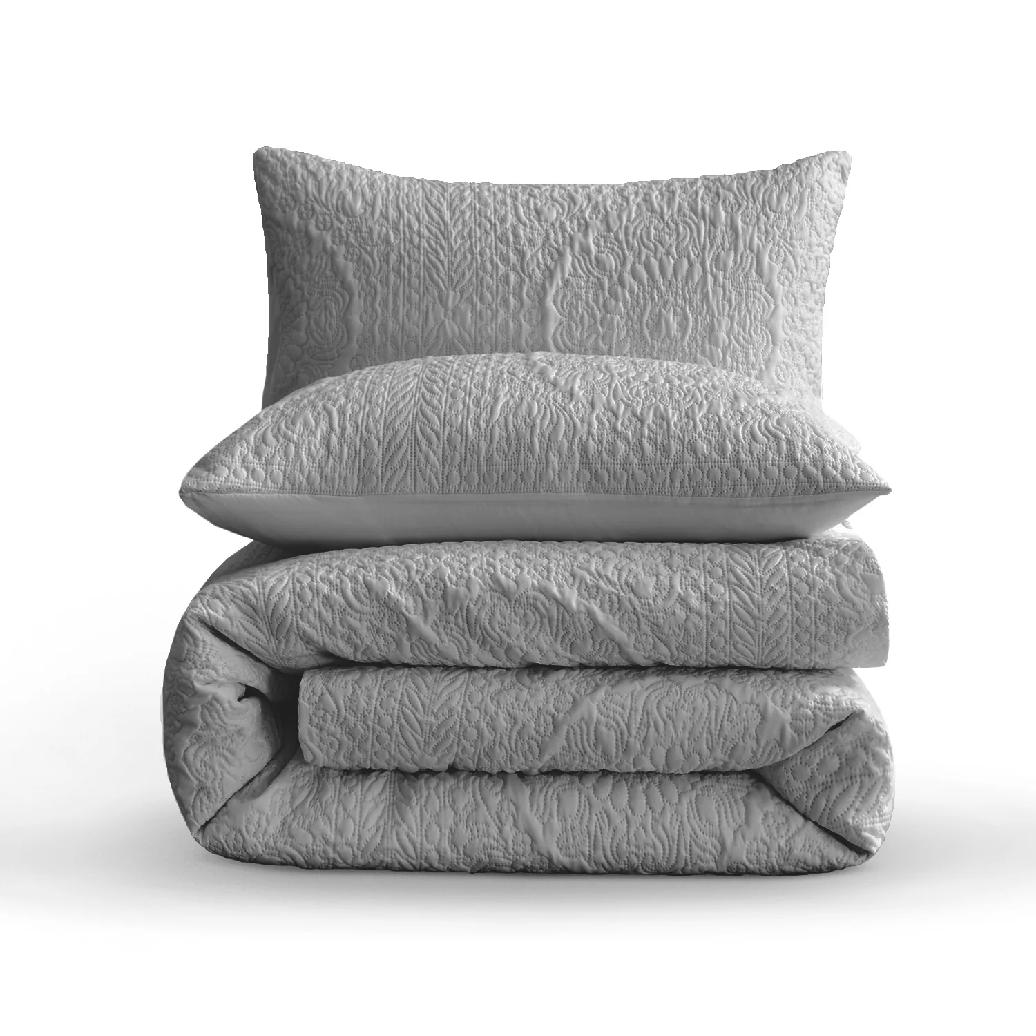 Velosso Winchester Pinsonic Quilted Duvet Cover & Pillowcase Set - Grey - Image 5
